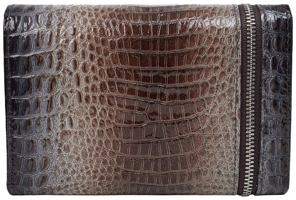 Стильний шкіряний жіночий гаманець з фактурою під крокодила Desisan 81781 Сірий колір modnotak фото №2