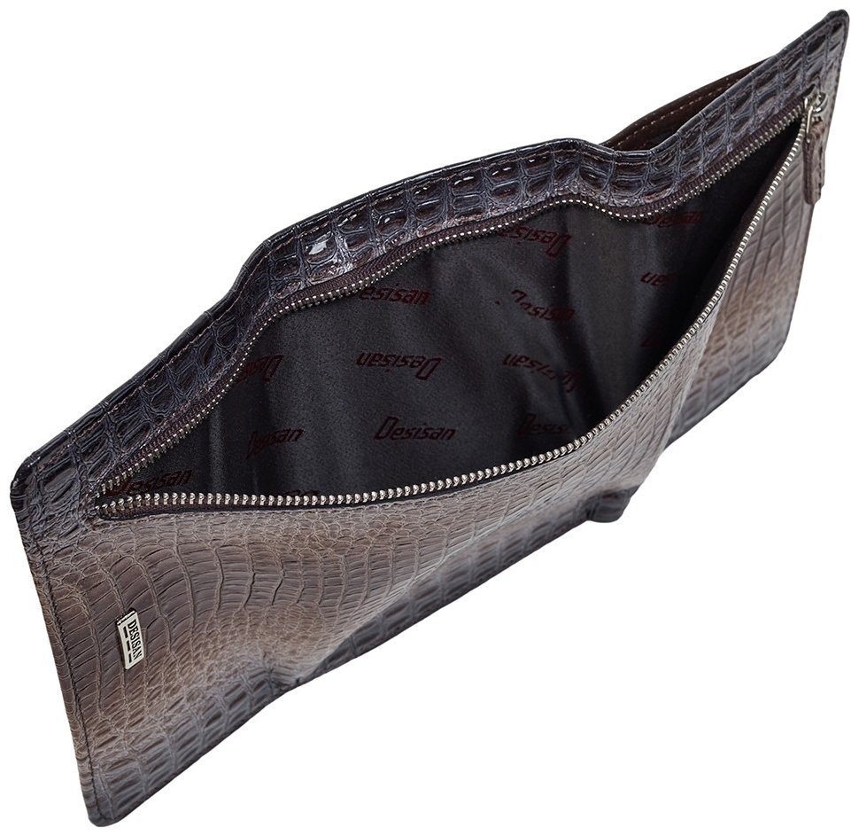 Стильний шкіряний жіночий гаманець з фактурою під крокодила Desisan 81781 Сірий колір modnotak фото №4