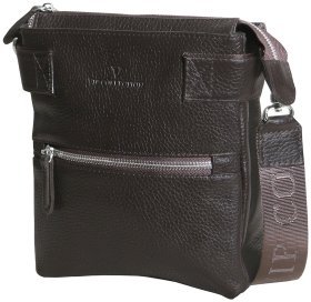 Городская мужская сумка планшет из фактурной кожи с текстильным плечевым ремнем Vip Collection 102481 коричневого цвета