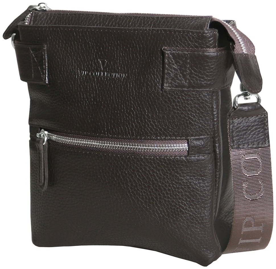 Міська чоловіча сумка планшет із фактурної шкіри з текстильним плечовим ременем Vip Collection 102481 коричневого кольору фото №1 Міська чоловіча сумка планшет із фактурної шкіри з текстильним плечовим ременем Vip Collection 102481 коричневого кольору modnotak фото №1