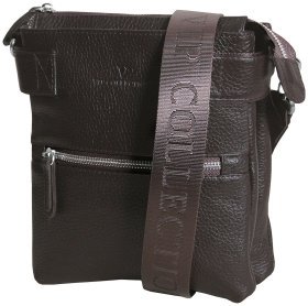 Городская мужская сумка планшет из фактурной кожи с текстильным плечевым ремнем Vip Collection 102481 коричневого цвета