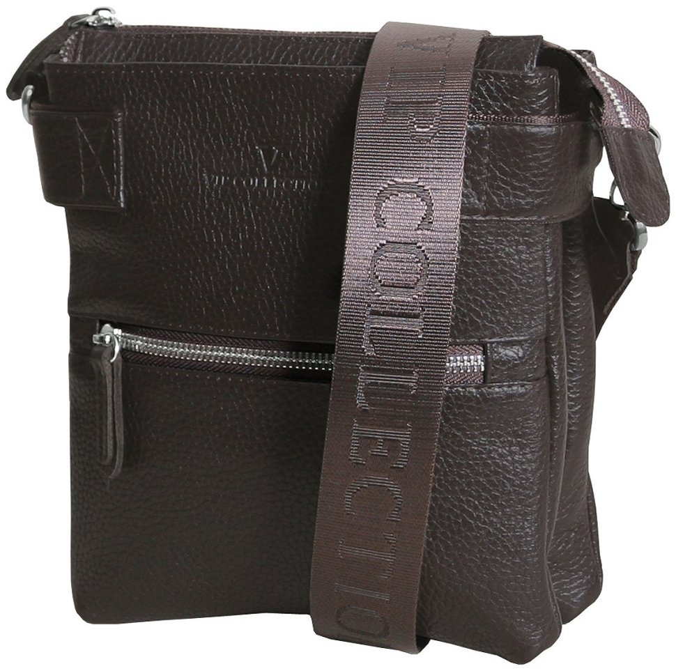 Міська чоловіча сумка планшет із фактурної шкіри з текстильним плечовим ременем Vip Collection 102481 коричневого кольору фото №2 Міська чоловіча сумка планшет із фактурної шкіри з текстильним плечовим ременем Vip Collection 102481 коричневого кольору modnotak фото №2