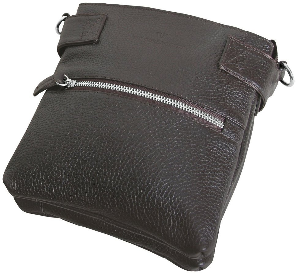 Міська чоловіча сумка планшет із фактурної шкіри з текстильним плечовим ременем Vip Collection 102481 коричневого кольору фото №4 Міська чоловіча сумка планшет із фактурної шкіри з текстильним плечовим ременем Vip Collection 102481 коричневого кольору modnotak фото №4