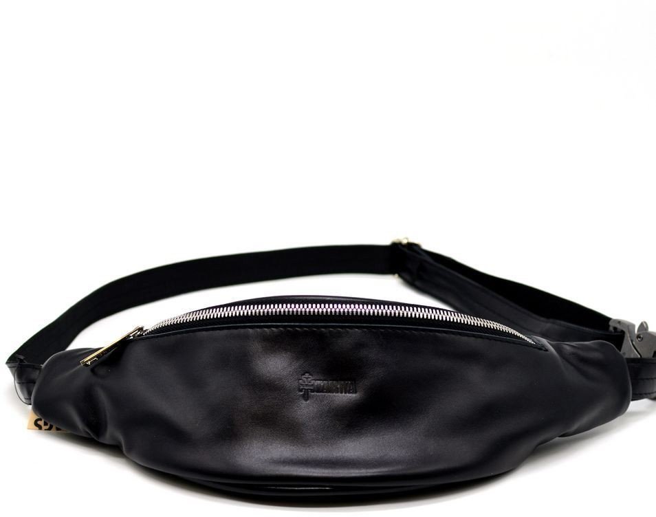 Черная поясная сумка из натуральной кожи крупного размера TARWA (19658)