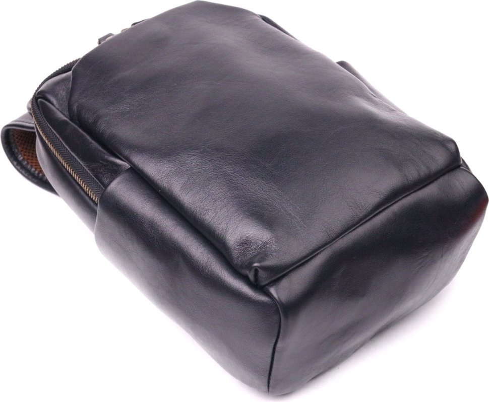 Чоловіча чорна сумка-рюкзак через плече з натуральної шкіри гладкого типу Vintage (2421286)