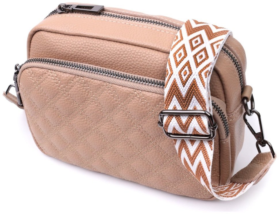 Стильная женская сумка с ромбовидной строчкой из натуральной кожи Vintage 22637 Бежевая фото №1 Стильная женская сумка с ромбовидной строчкой из натуральной кожи Vintage 22637 Бежевая modnotak фото №1