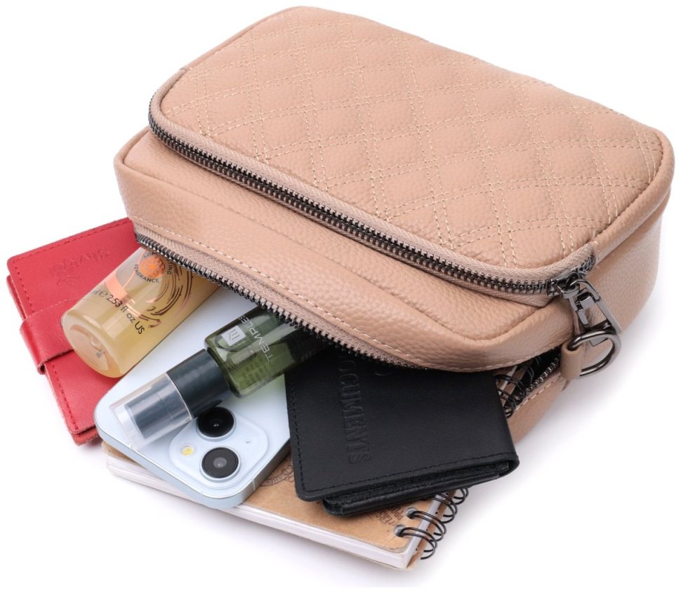 Стильная женская сумка с ромбовидной строчкой из натуральной кожи Vintage 22637 Бежевая фото №10 Стильная женская сумка с ромбовидной строчкой из натуральной кожи Vintage 22637 Бежевая modnotak фото №10