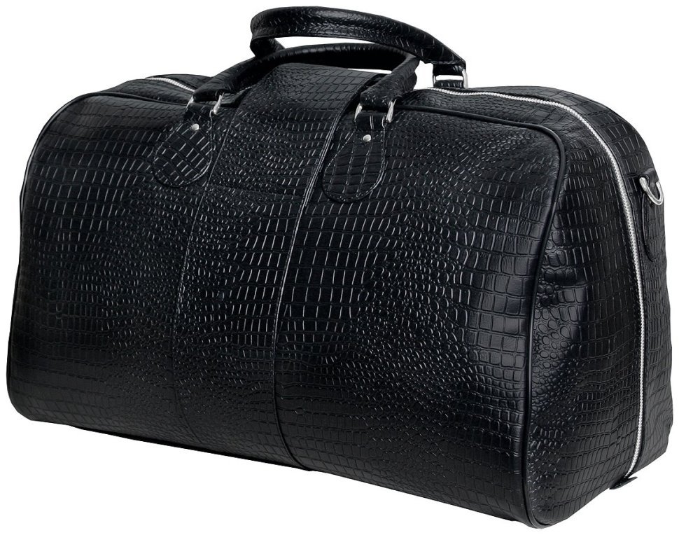 Дорожная сумка саквояж черного цвета из натуральной кожи под рептилию Vip Collection 102681 modnotak фото №2