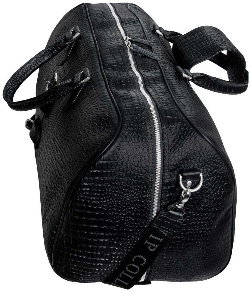 Дорожная сумка саквояж черного цвета из натуральной кожи под рептилию Vip Collection 102681 modnotak фото №3