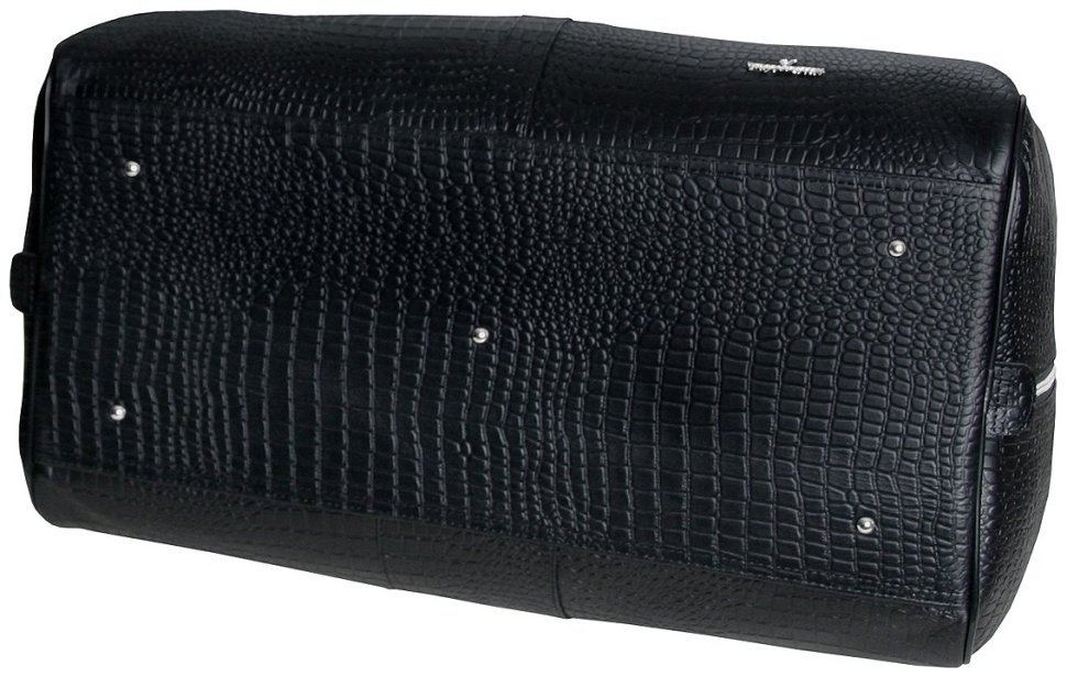 Дорожная сумка саквояж черного цвета из натуральной кожи под рептилию Vip Collection 102681 modnotak фото №4