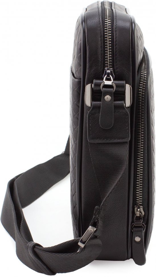 Наплечная кожаная мужская сумка c фактурой плетенка H.T Leather (19412)