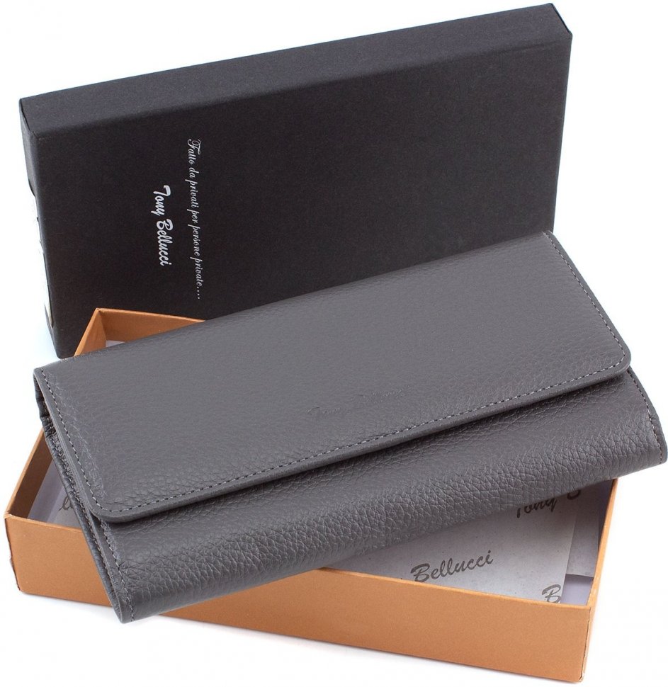 Женский кожаный кошелек серого цвета Tony Bellucci (10532)