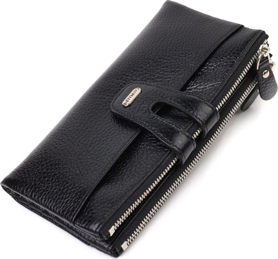 Місткий жіночий гаманець чорного кольору з натуральної шкіри CANPELLINI (2421717)