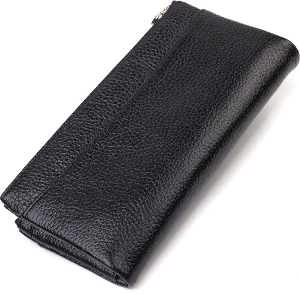 Місткий жіночий гаманець чорного кольору з натуральної шкіри CANPELLINI (2421717)