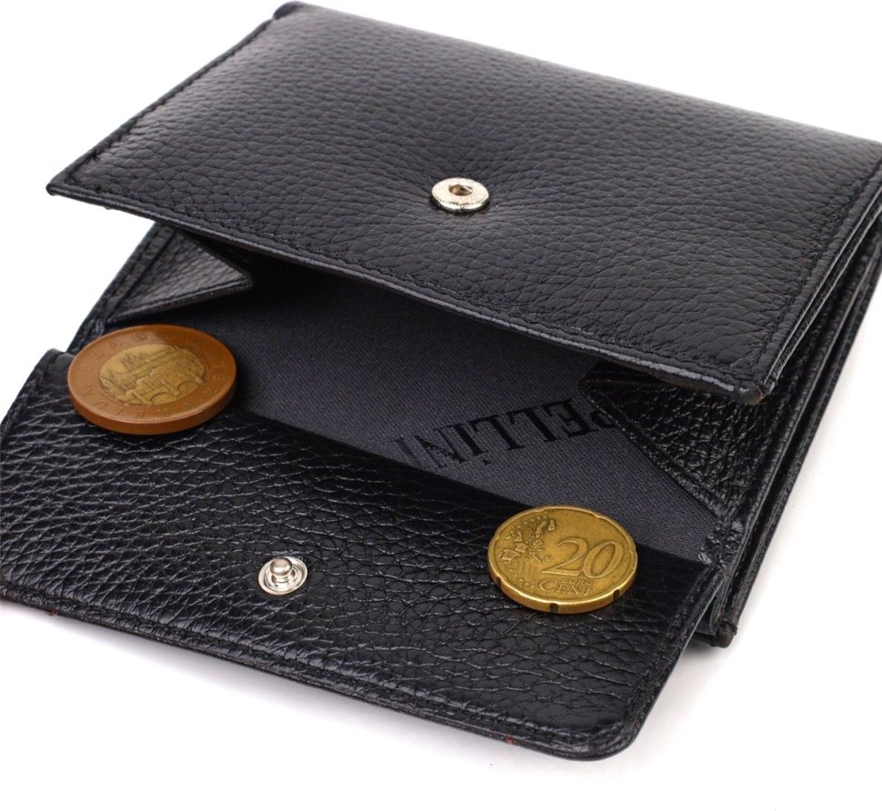 Чорний жіночий гаманець середнього розміру із натуральної шкіри флотар CANPELLINI (2421817)