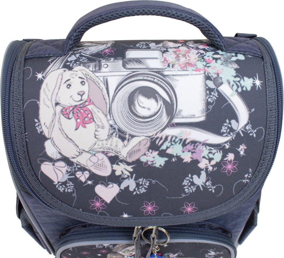 Каркасный девчачий рюкзак из серого текстиля с принтом Bagland 53381