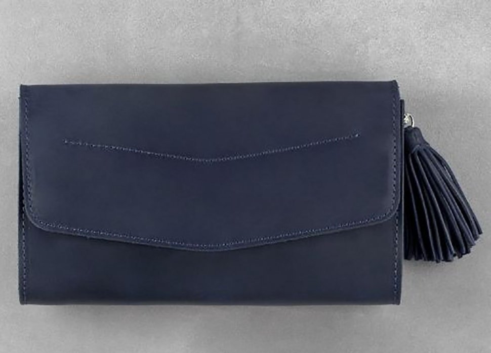 Стильная сумка на цепочке синего цвета из натуральной кожи BlankNote Элис (12635)