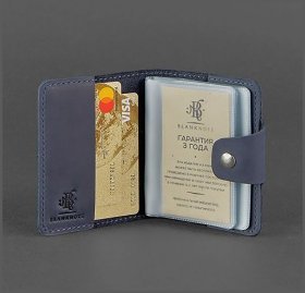 Синяя визитница из натуральной кожи с эффектом под винтаж BlankNote (12227)