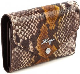 Шкіряний жіночий гаманець коричневого кольору з принтом під змію KARYA (19983)