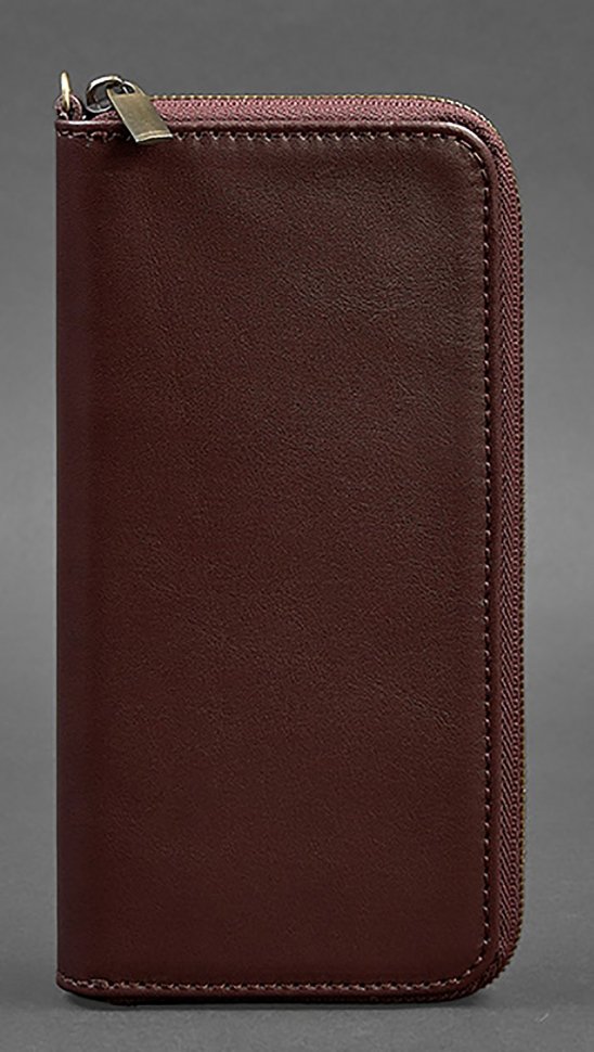 Вместительный кожаный кошелек бордового цвета на молнии BlankNote (12619)