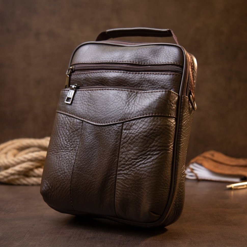 Чоловіча шкіряна сумка-барсетка з натуральної шкіри темно-коричневого кольору Vintage (20394)