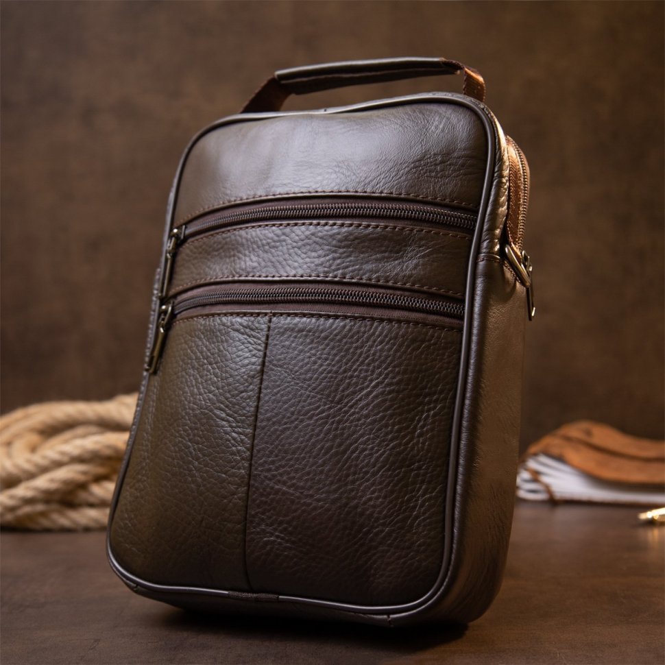 Мужская кожаная сумка-барсетка из натуральной кожи темно-коричневого цвета Vintage (20394)