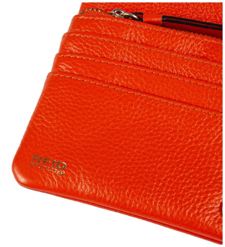 Женский кошелек из фактурной кожи с RFID-защитой на кнопке Ashwood J56 94181 оранжевого цвета фото №5 Женский кошелек из фактурной кожи с RFID-защитой на кнопке Ashwood J56 94181 оранжевого цвета modnotak фото №5