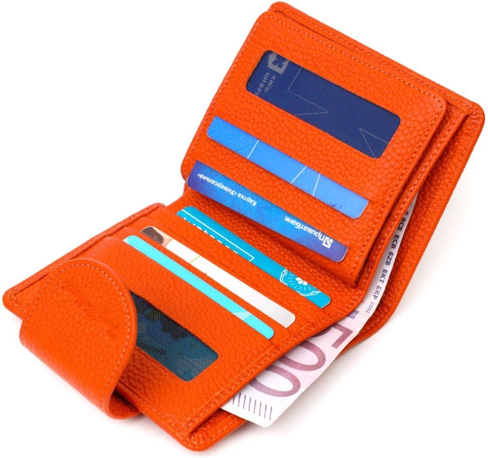 Помаранчевий жіночий гаманець із натуральної шкіри флотар на кнопці Tony Bellucci (2422064)