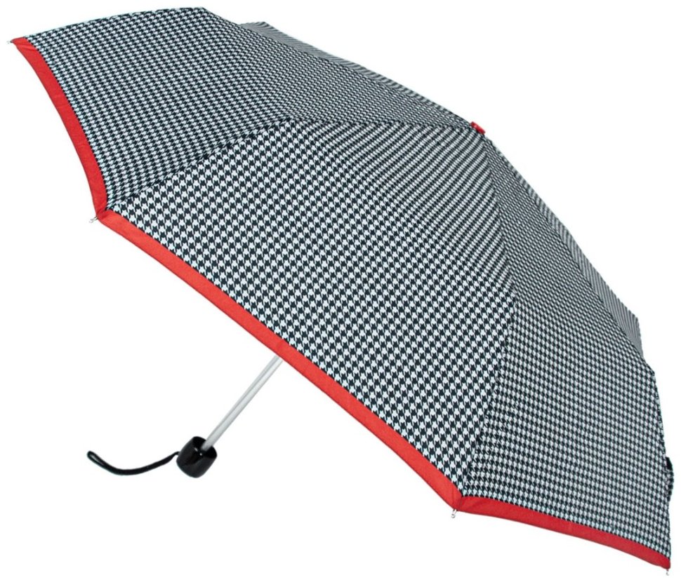 Зонт женский Fulton L354-041154 Minilite-2 Houndstooth Red Border (Черно-белый с акцентной красной полосой) 94281 modnotak фото №1