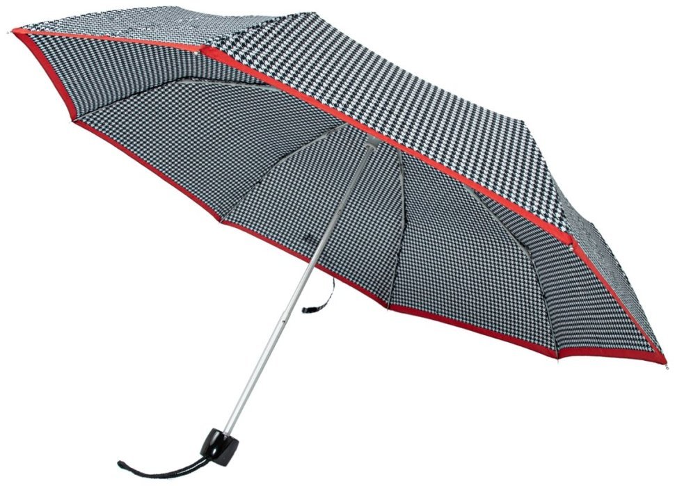 Зонт женский Fulton L354-041154 Minilite-2 Houndstooth Red Border (Черно-белый с акцентной красной полосой) 94281 modnotak фото №7