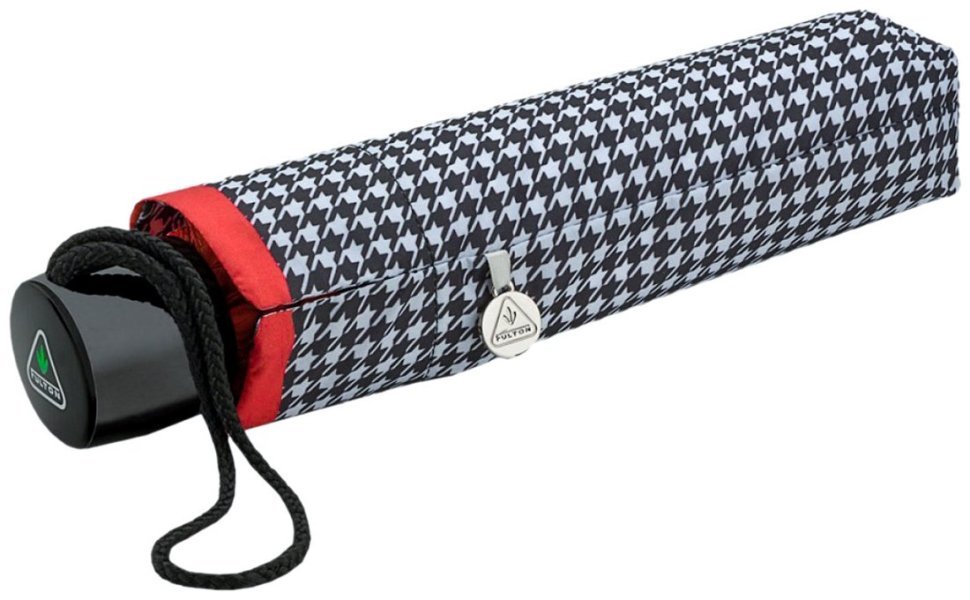 Зонт женский Fulton L354-041154 Minilite-2 Houndstooth Red Border (Черно-белый с акцентной красной полосой) 94281 modnotak фото №8