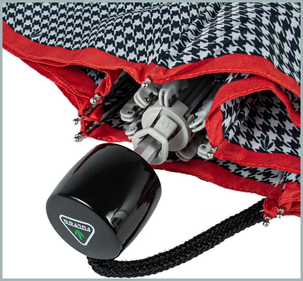 Зонт женский Fulton L354-041154 Minilite-2 Houndstooth Red Border (Черно-белый с акцентной красной полосой) 94281 modnotak фото №9