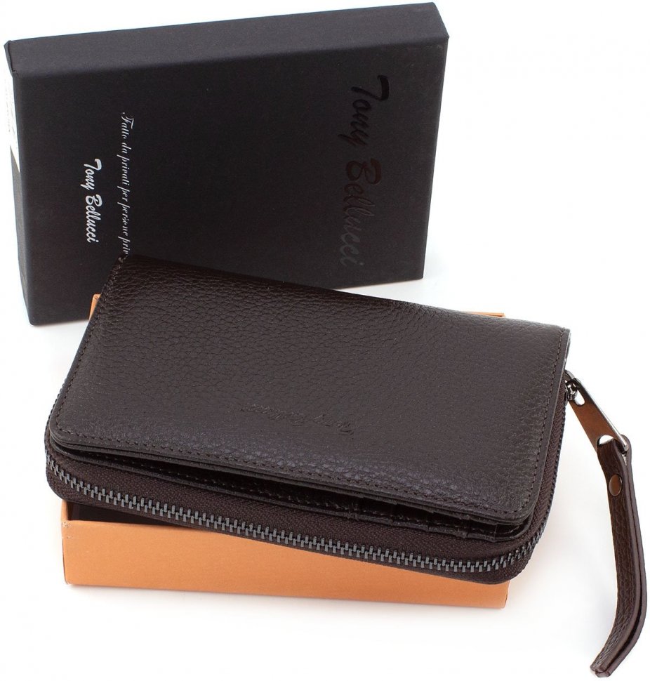 Темно-коричневий гаманець вертикального типу з зернистою шкіри Tony Bellucci (10804)