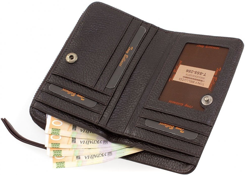 Темно-коричневий гаманець вертикального типу з зернистою шкіри Tony Bellucci (10804)