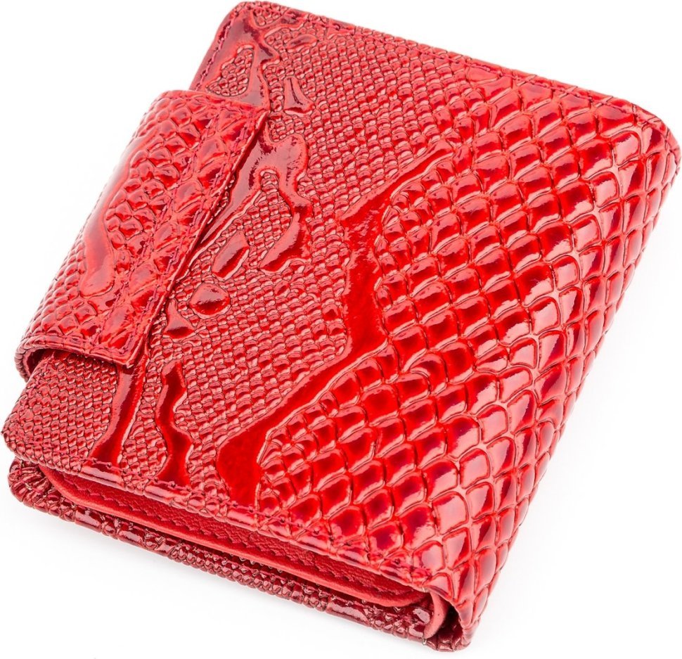 Невеликий жіночий гаманець червоного кольору з натуральної шкіри з тисненням KARYA (2417166)