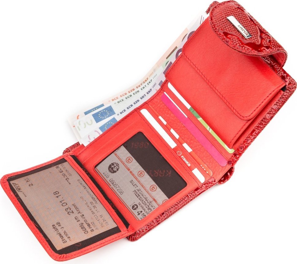 Небольшой женский кошелек красного цвета из натуральной кожи с тиснением KARYA (2417166)