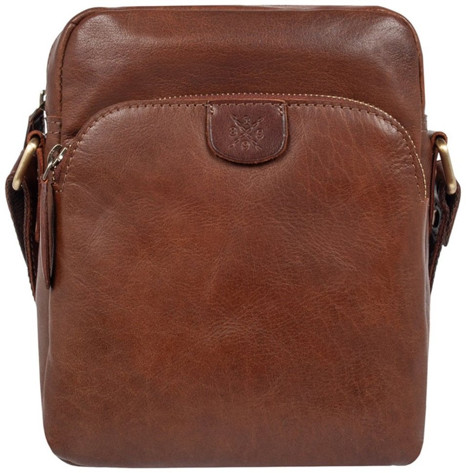 Мужская сумка планшет из натуральной кожи через плечо Ashwood T79 коричневого цвета 94381 modnotak фото №1