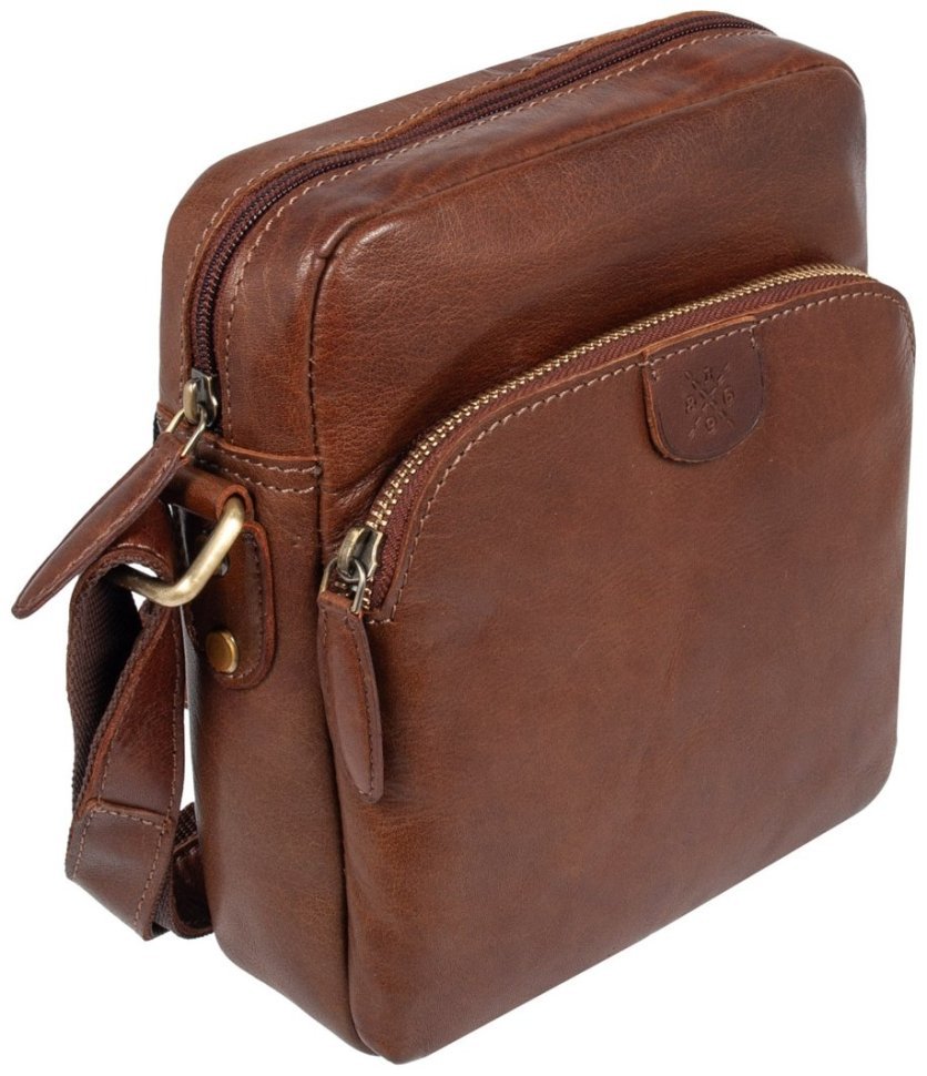 Мужская сумка планшет из натуральной кожи через плечо Ashwood T79 коричневого цвета 94381 modnotak фото №2