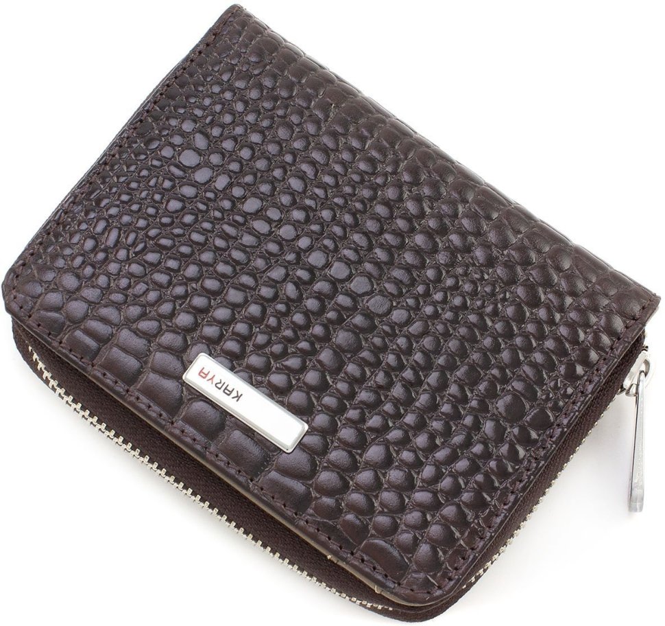 Темно-коричневий гаманець з натуральної шкіри з вираженою фактурою KARYA (1152-501)