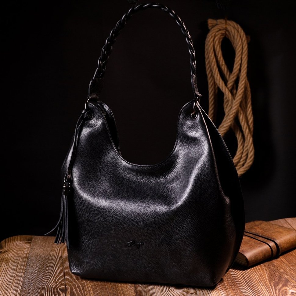 Кожаная женская сумка черного цвета с одной лямкой KARYA (2420867)