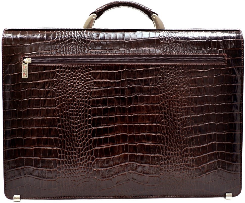 Многофункциональный кожаный портфель коричневого цвета с тиснением Desisan (216-19)