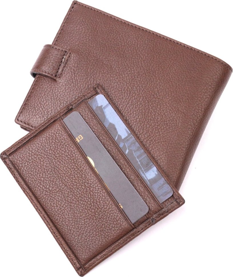 Чоловічий портмоне з натуральної шкіри коричневого кольору з блоком під картки KARYA (2421067)
