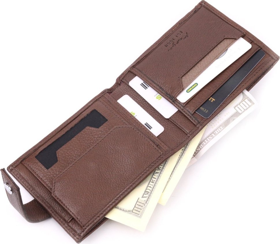 Чоловічий портмоне з натуральної шкіри коричневого кольору з блоком під картки KARYA (2421067)