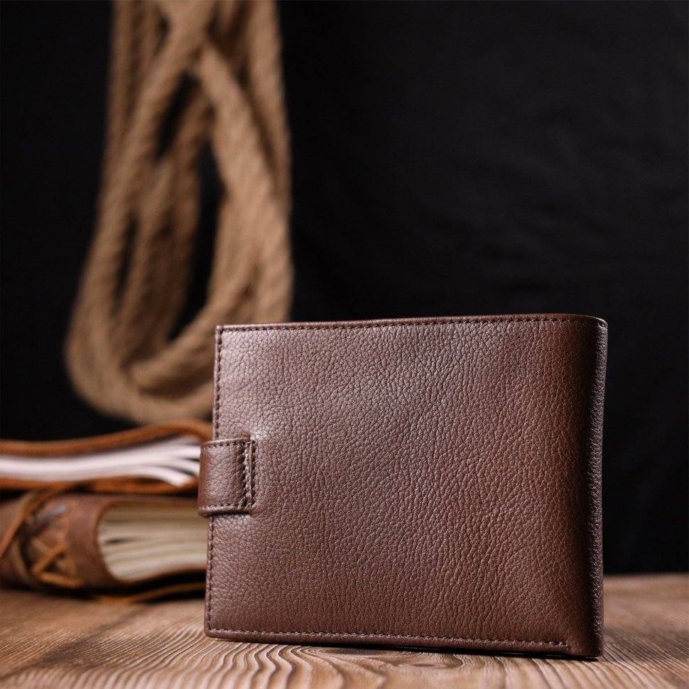 Мужское портмоне из натуральной кожи коричневого цвета с блоком под карточки KARYA (2421067)