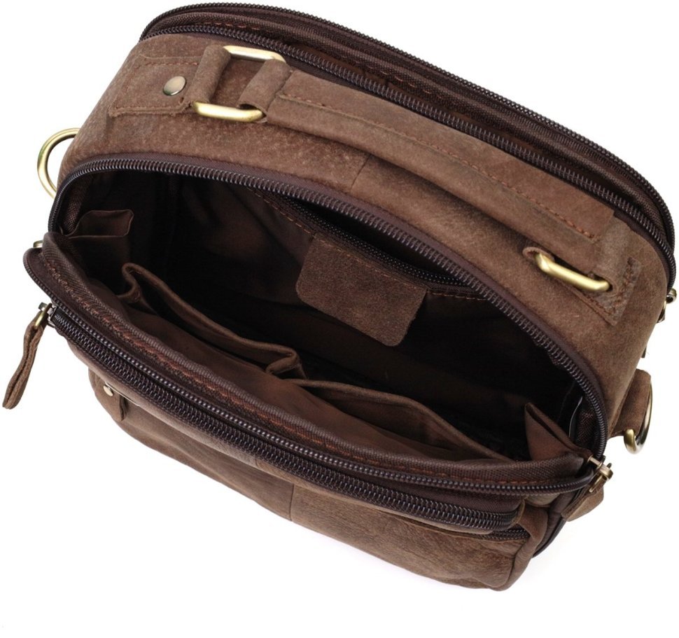 Коричневая мужская сумка-барсетка среднего размера из натуральной кожи Vintage 2422250