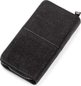 Крупный черный кошелек клатч из натуральной кожи морского ската STINGRAY LEATHER (024-18107)