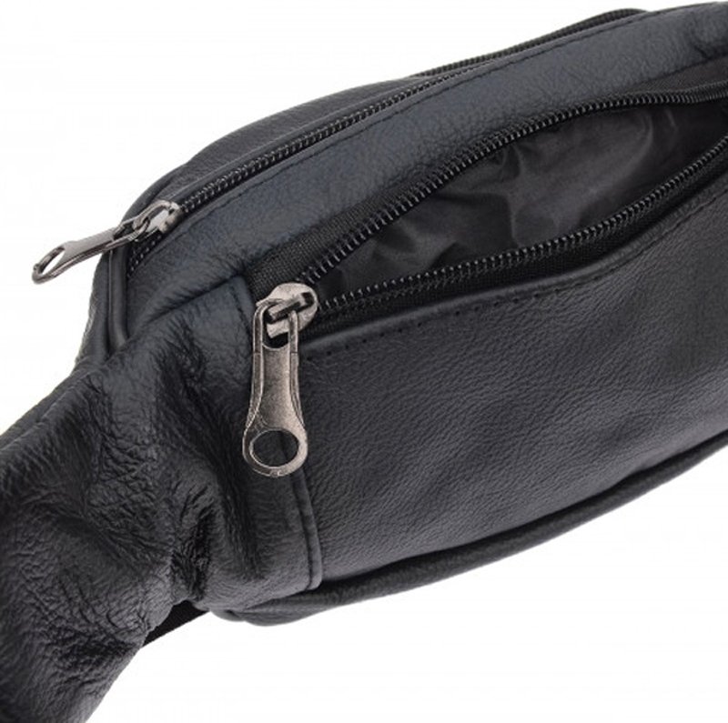 Мужская кожаная многофункциональная сумка на пояс черного цвета Borsa Leather (21394)