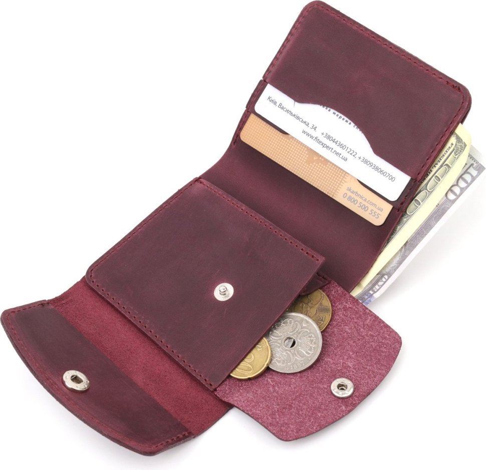 Жіночий компактний гаманець марсалового кольору з натуральної шкіри з vintage ефектом Shvigel (2416616)