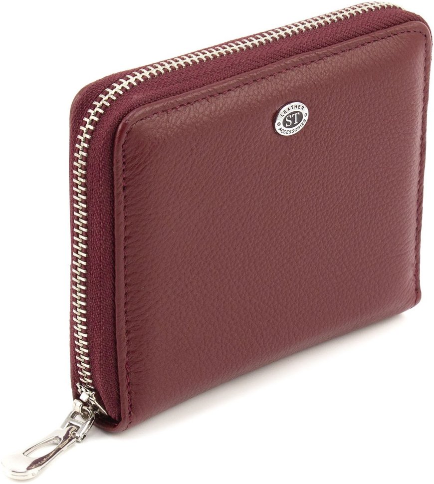 Кожаный женский кошелек бордового цвета с монетницей ST Leather 1767281