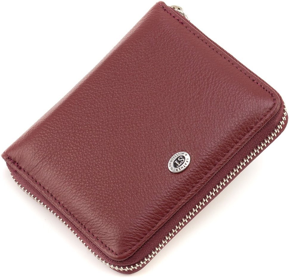 Шкіряний жіночий гаманець бордового кольору з монетницею ST Leather 1767281